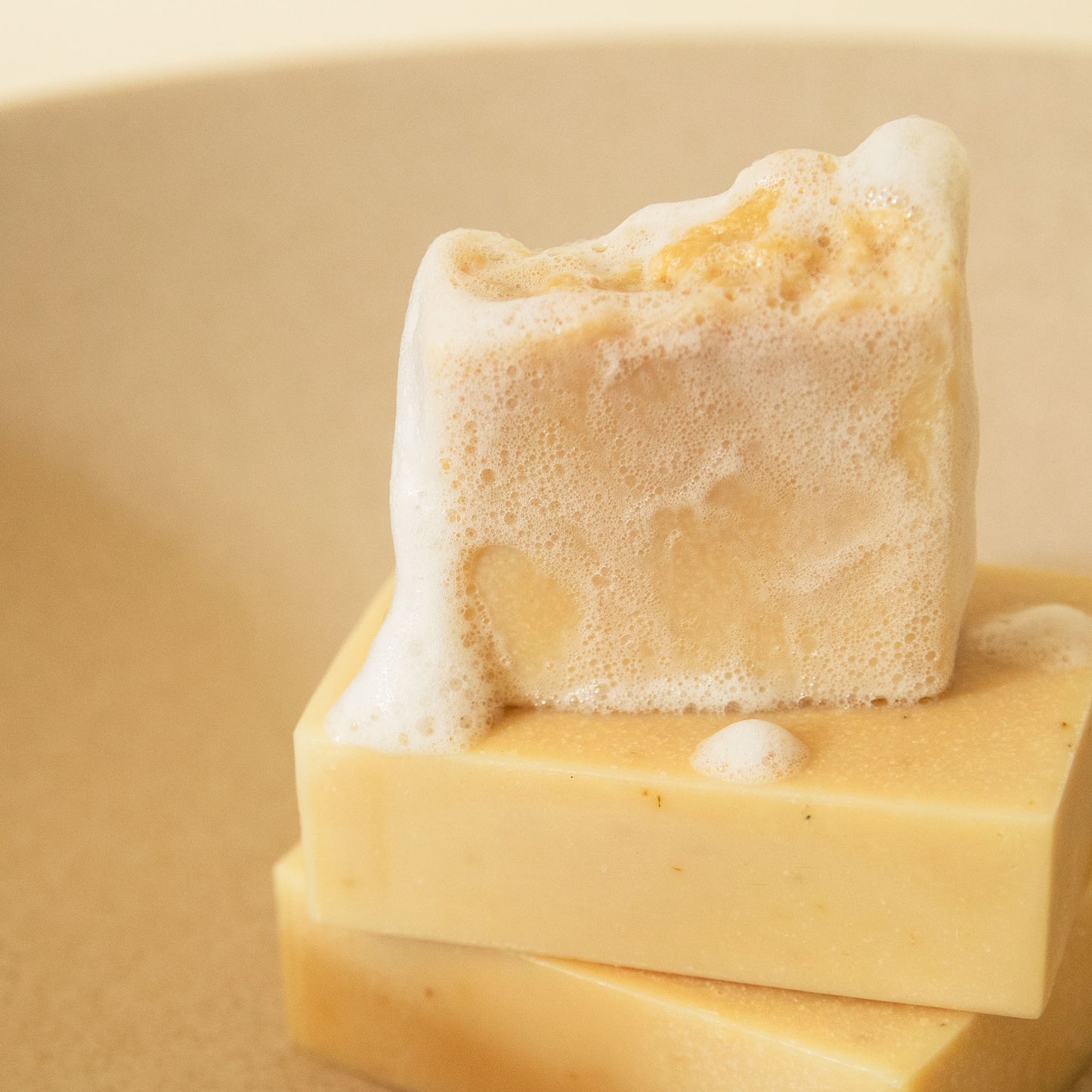 stack of sensative skin bar with soap suds