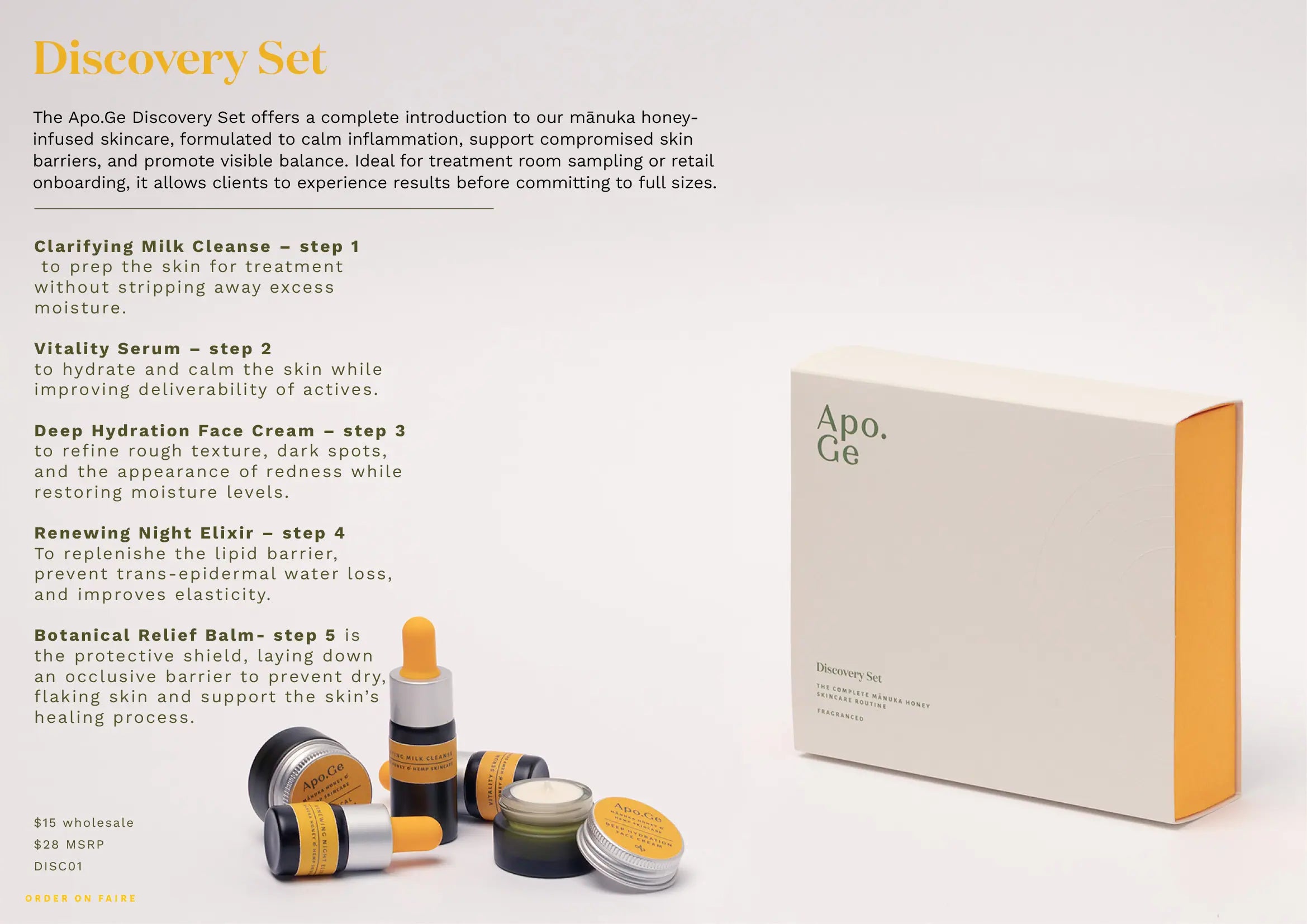 Apo. Ce skincare product set with packaging and components on a white background